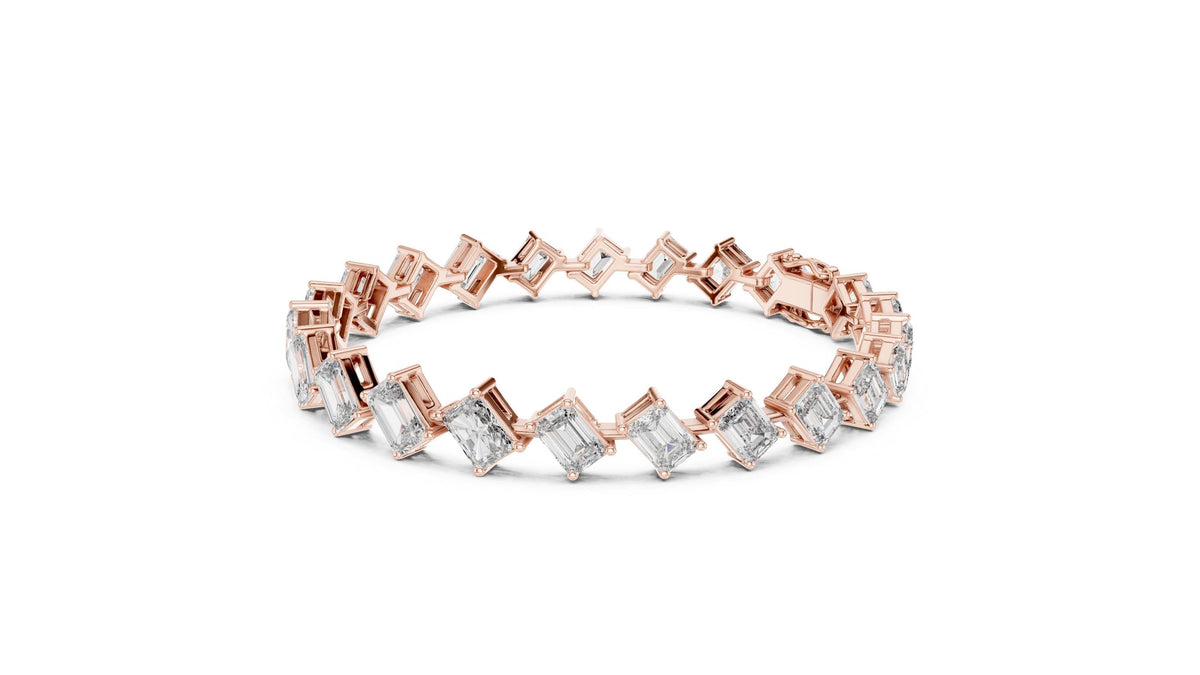 Tilted Emerald-Cut Moissanite Tennis Bracelet – 925 Sterling Silver, 18K Gold Vermeil