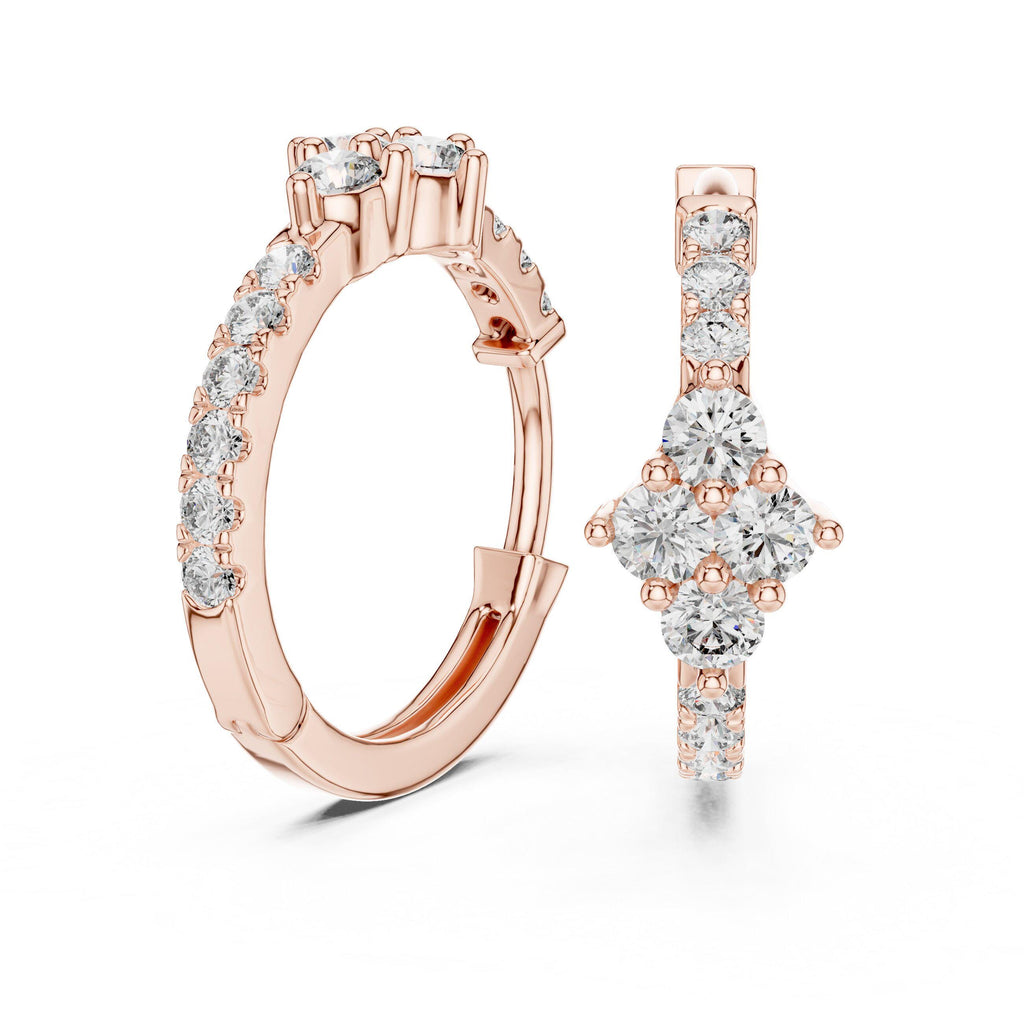 Moissanite Flower Cluster Pavé Hoop Earrings – 925 Sterling Silver, 18K Gold Vermeil