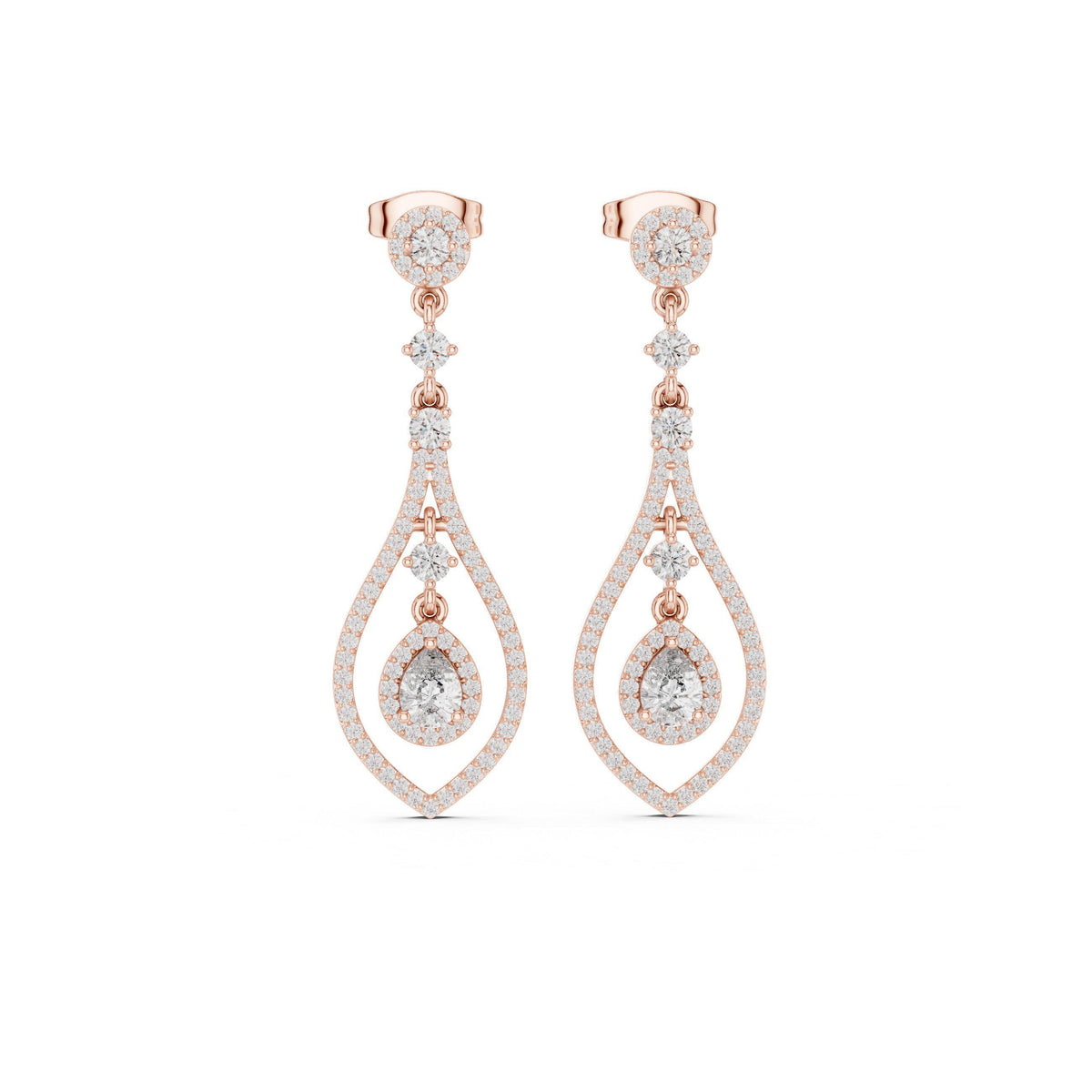 Pear Moissanite Open Teardrop Chandelier Earrings – 925 Sterling Silver, 18K Gold Vermeil