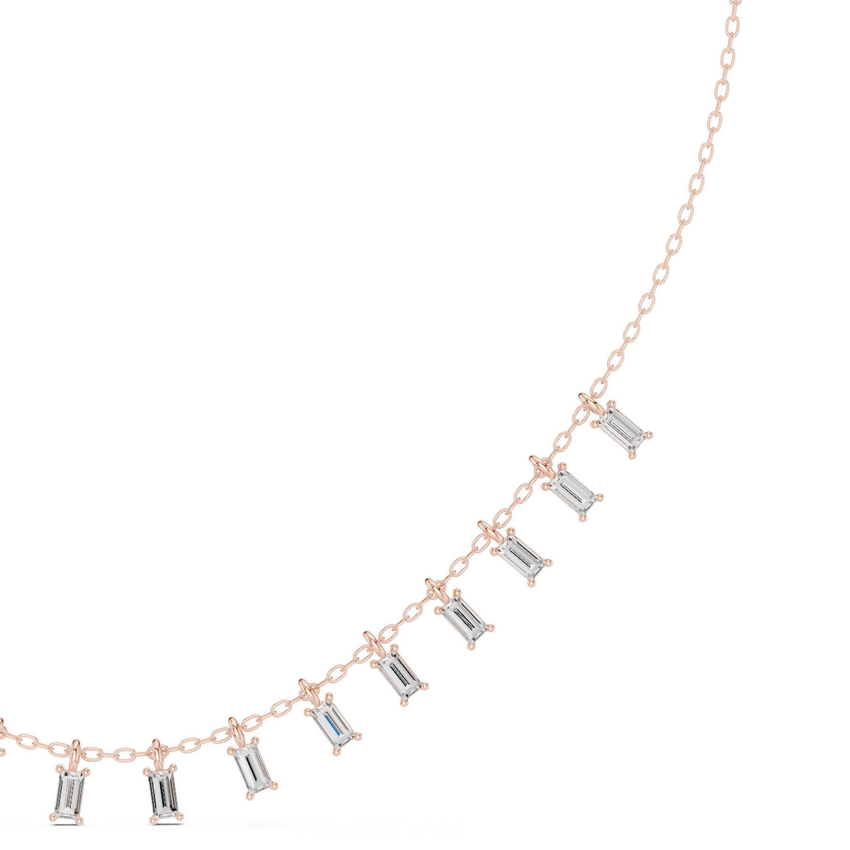 Baguette Moissanite Fringe Necklace – 925 Sterling Silver, 18K Gold Vermeil