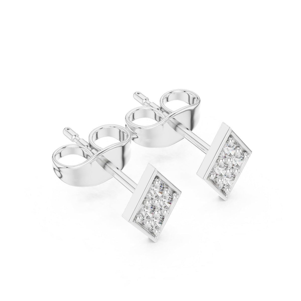 Moissanite Pavé Diamond-Shape Stud Earrings – 925 Sterling Silver, 18K Gold Vermeil