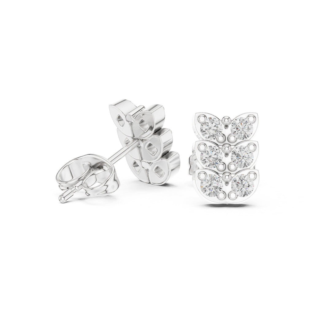 Moissanite Stacked Leaf Stud Earrings – 925 Sterling Silver, 18K Gold Vermeil
