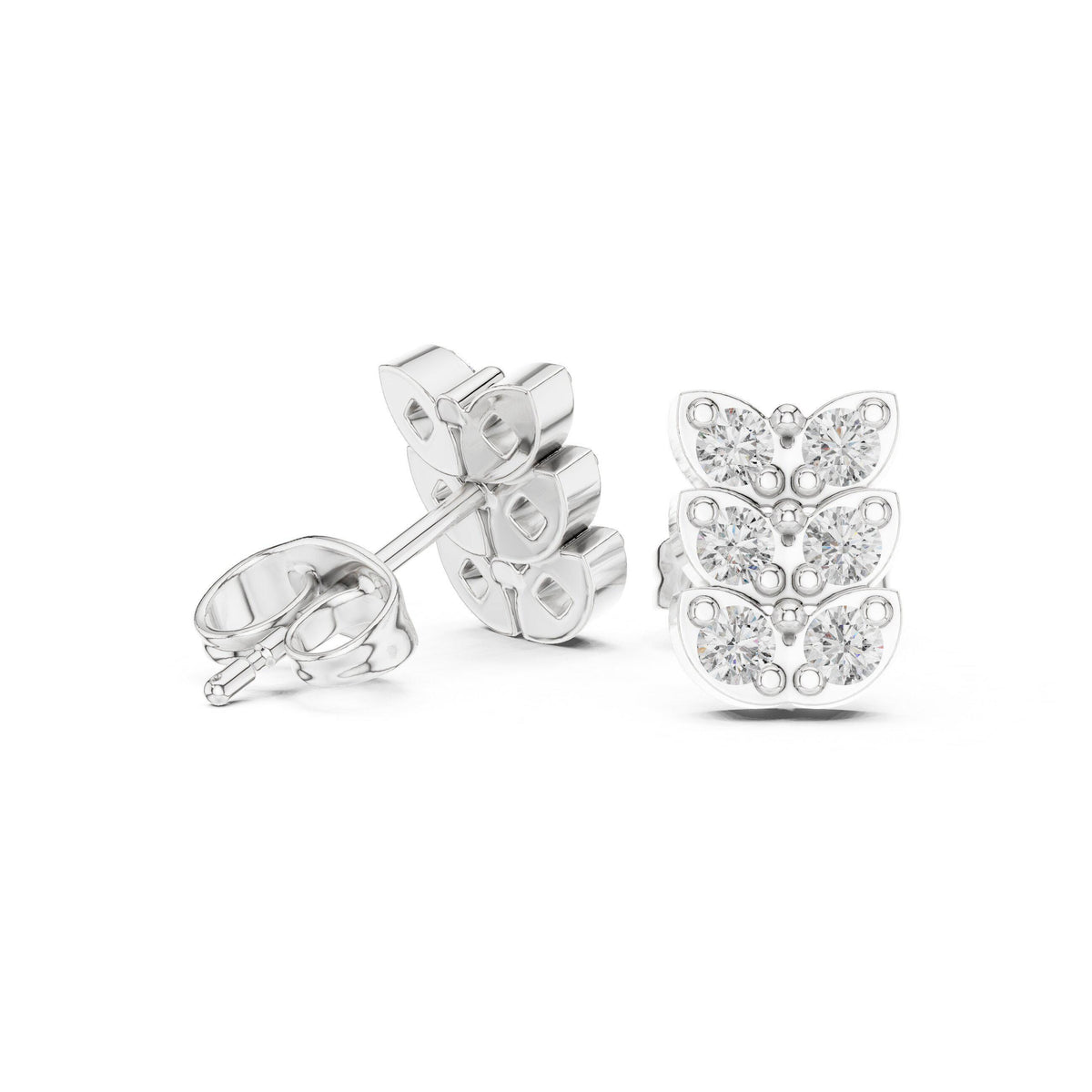 Moissanite Stacked Leaf Stud Earrings – 925 Sterling Silver, 18K Gold Vermeil