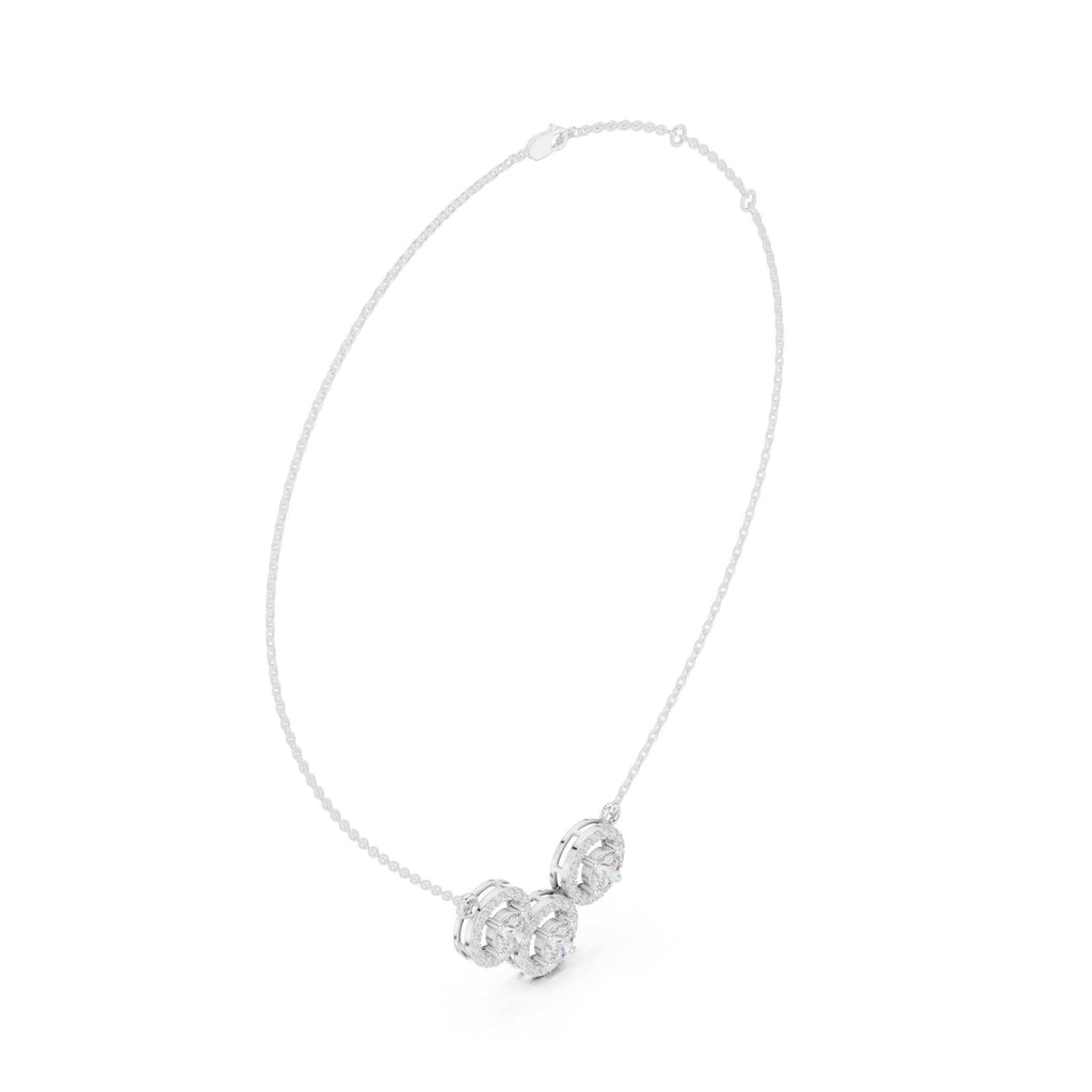 Round Moissanite Halo Trio Mangalsutra Necklace – 925 Sterling Silver, 18K Gold Vermeil