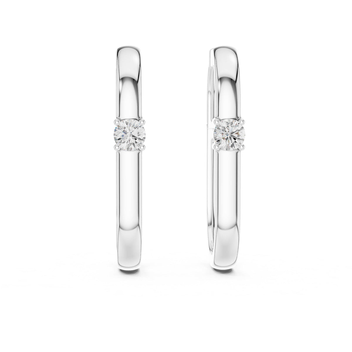 Round Moissanite Solitaire Huggie Hoop Earrings – 925 Sterling Silver, 18K Gold Vermeil