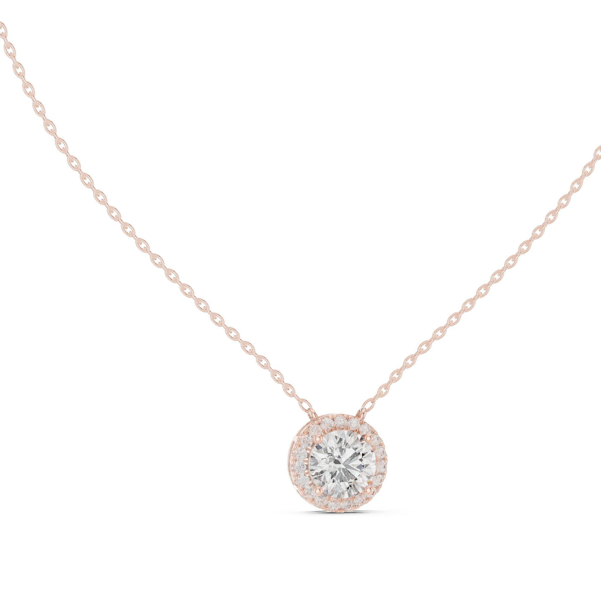 Round Moissanite Halo Necklace – 925 Sterling Silver, 18K Gold Vermeil