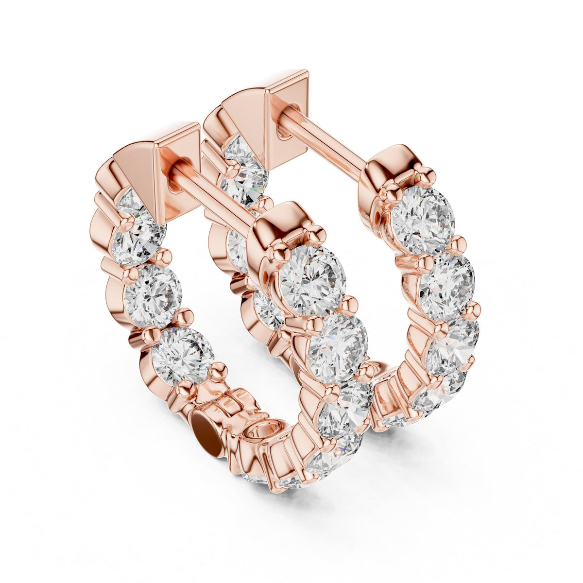 Round Moissanite Inside-Out Hoop Earrings – 925 Sterling Silver, 18K Gold Vermeil