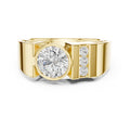 Men's Round Moissanite Ring with Pavé Side Panel – 925 Sterling Silver, 18K Gold Vermeil