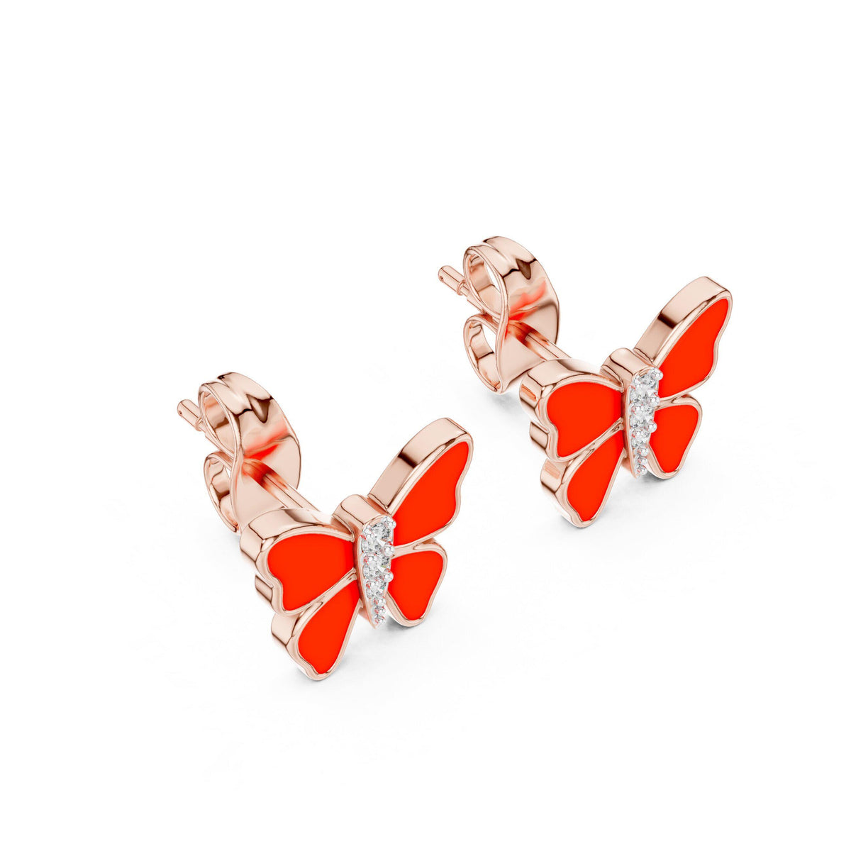 Moissanite & Enamel Butterfly Earrings – 925 Sterling Silver, 18K Gold Vermeil