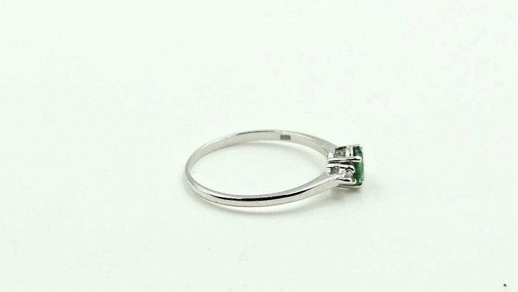 Oval Emerald Solitaire Ring with Diamond Accents – 925 Sterling Silver, 18K White Gold Vermeil