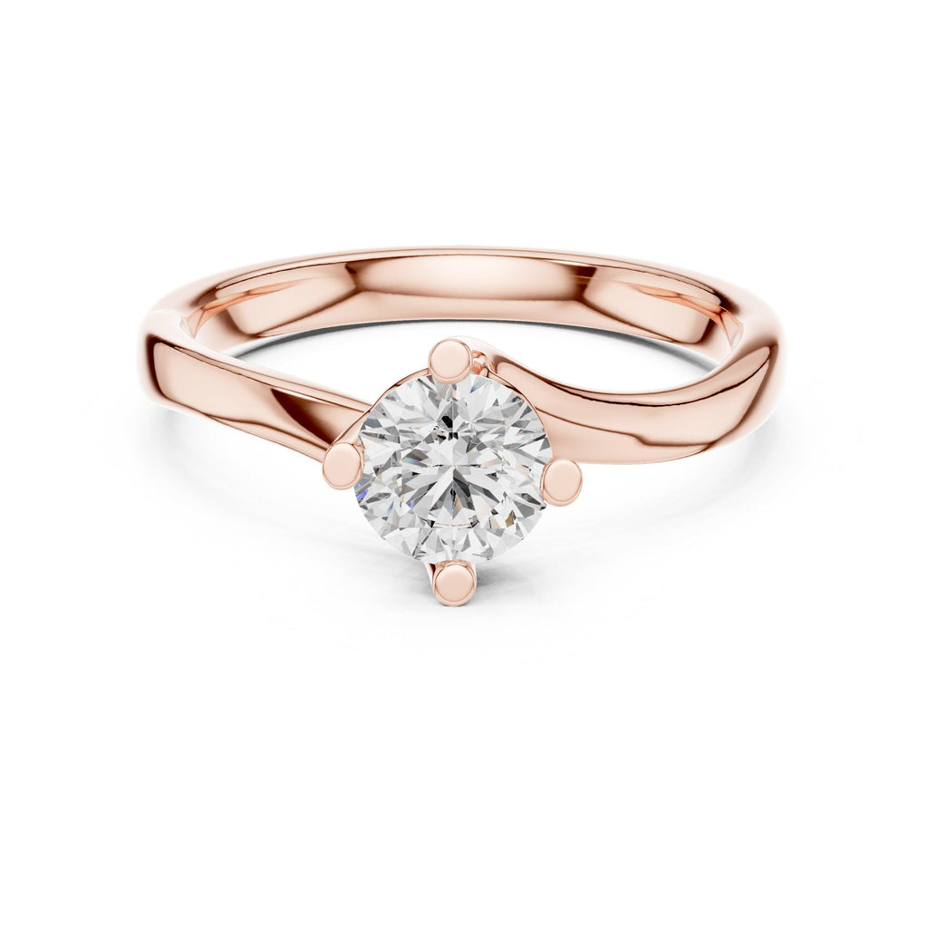 Round Moissanite Twist Solitaire Ring, 5mm – 925 Sterling Silver, 18K Gold Vermeil