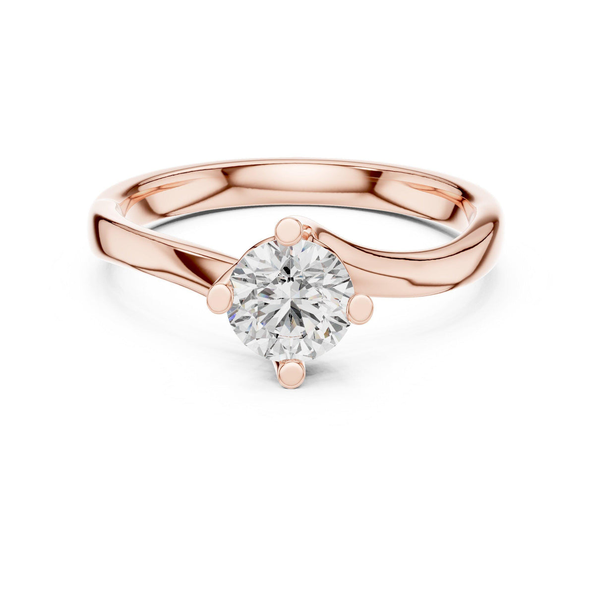 Round Moissanite Twist Solitaire Ring, 5mm – 925 Sterling Silver, 18K Gold Vermeil