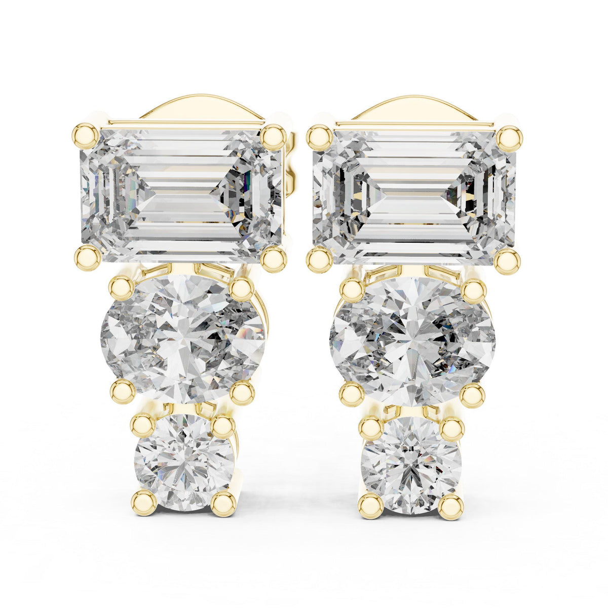 Emerald, Oval & Round Moissanite Drop Earrings – 925 Sterling Silver, 18K Gold Vermeil
