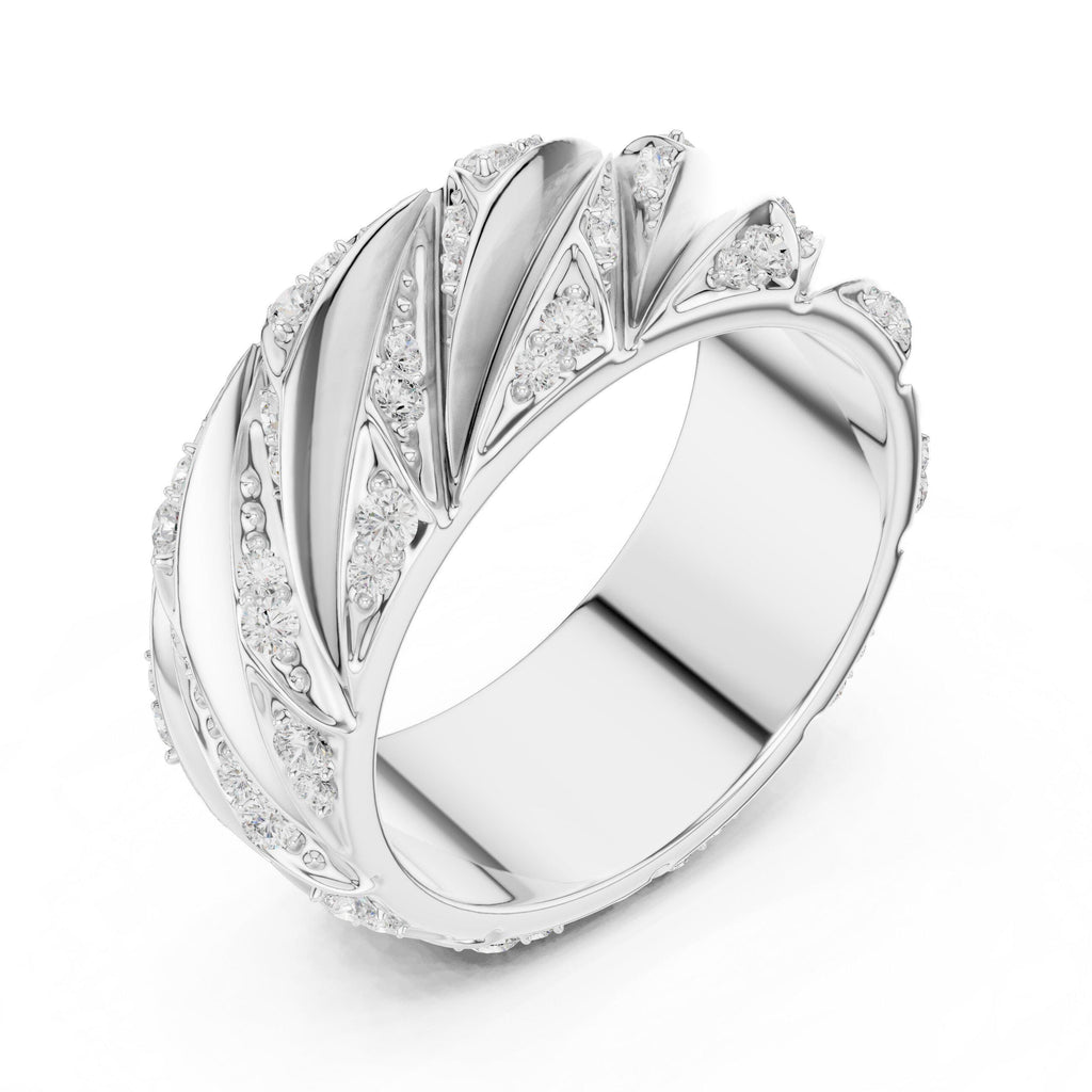 Men's Wide Moissanite Band with Diagonal Cutout Stripes – 925 Sterling Silver, 18K Gold Vermeil