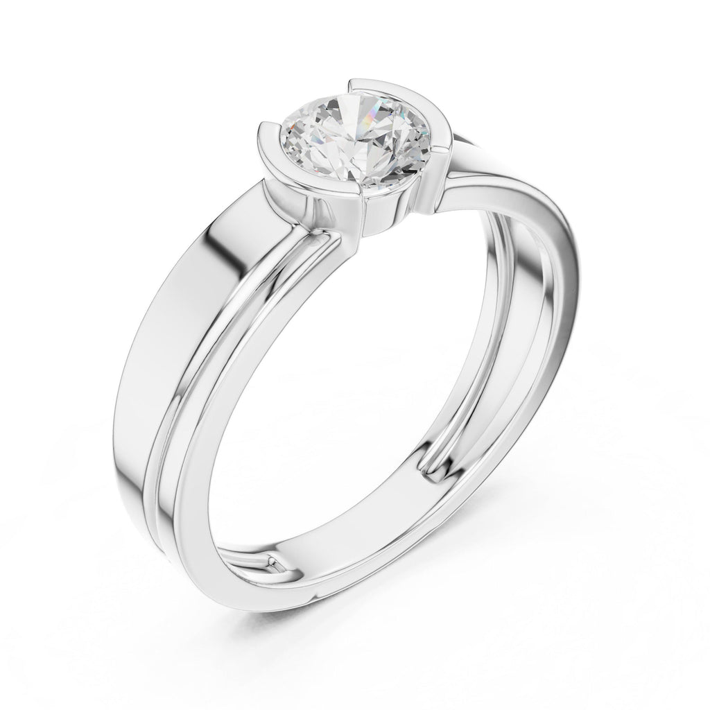 Men's Round Moissanite Solitaire Ring, Split Double Band – 925 Sterling Silver, 18K Gold Vermeil