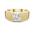 Men's Princess-Cut Moissanite Ring, Grooved Wide Band – 925 Sterling Silver, 18K Gold Vermeil