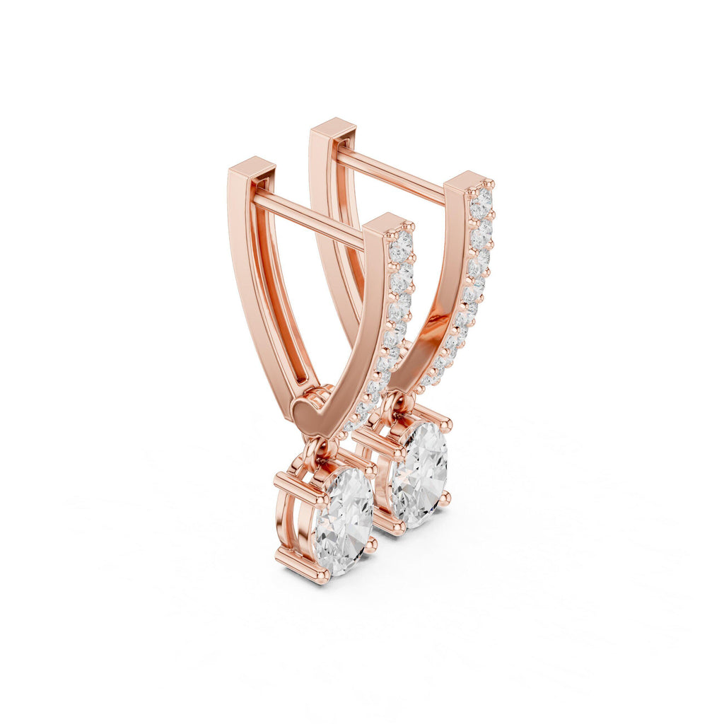 Emerald-Cut Moissanite Hoop Drop Earrings – 925 Sterling Silver, 18K Gold Vermeil
