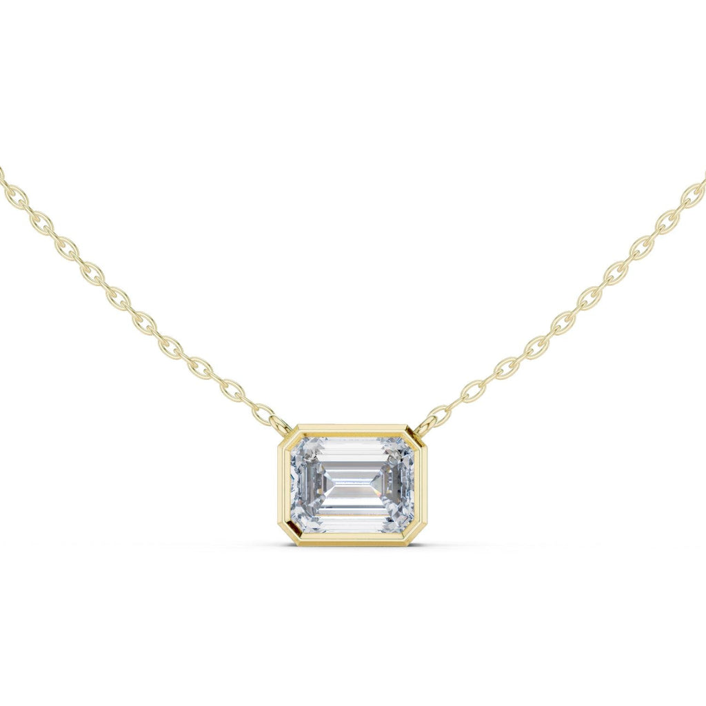 Emerald-Cut Moissanite East-West Bezel Necklace – 925 Sterling Silver, 18K Gold Vermeil