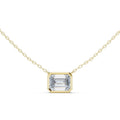 Emerald-Cut Moissanite East-West Bezel Necklace – 925 Sterling Silver, 18K Gold Vermeil