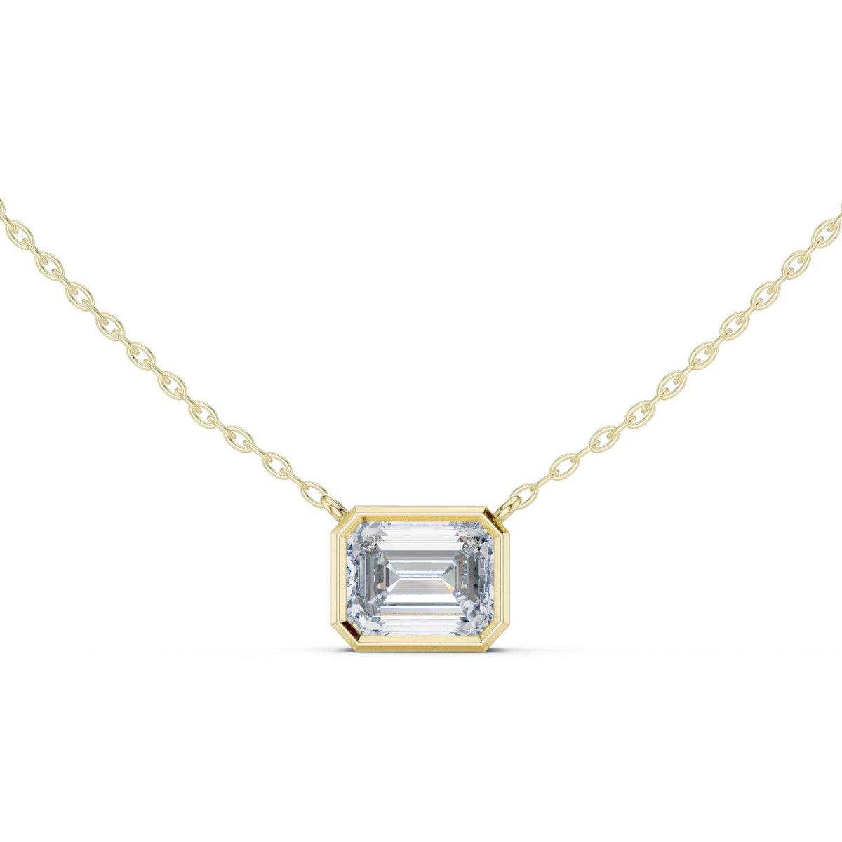 Emerald-Cut Moissanite East-West Bezel Necklace – 925 Sterling Silver, 18K Gold Vermeil
