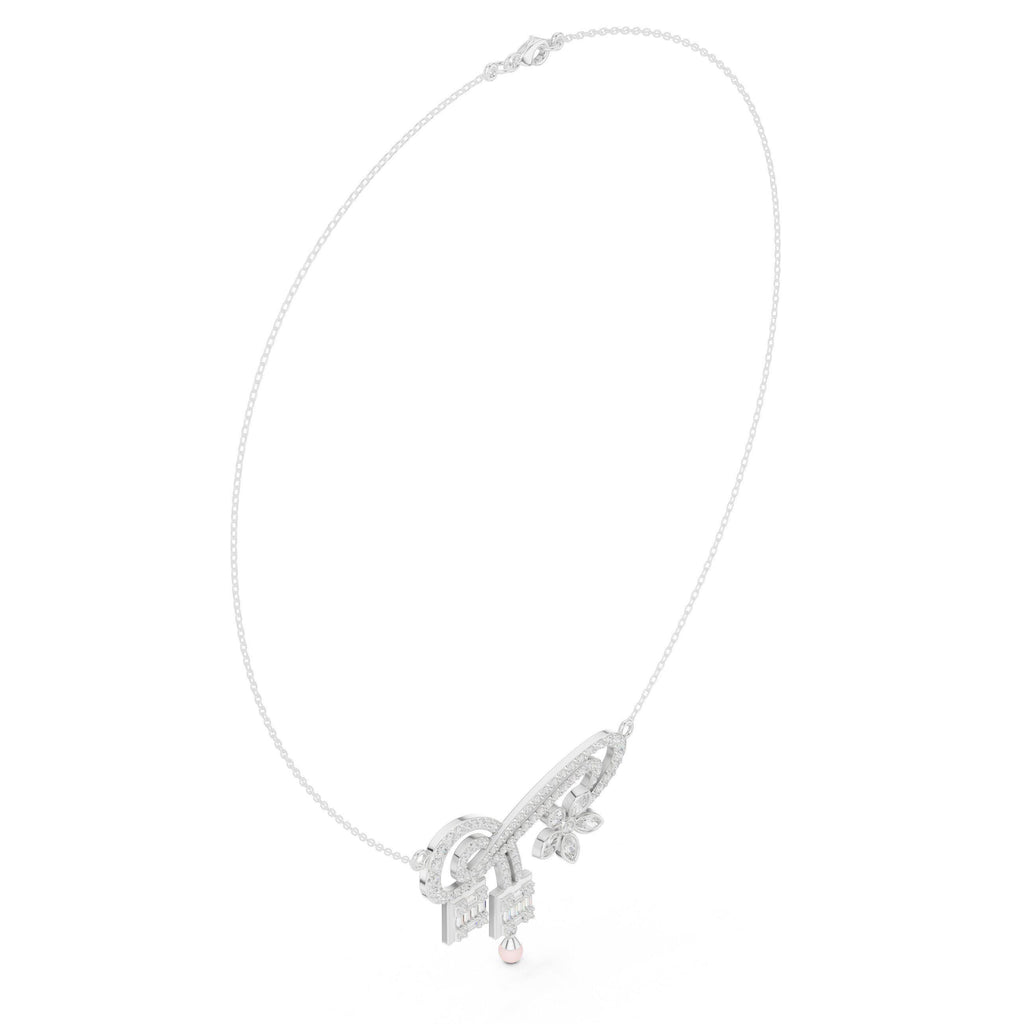 Moissanite Pavé Flower & Baguette Drop Necklace – 925 Sterling Silver, 18K Gold Vermeil