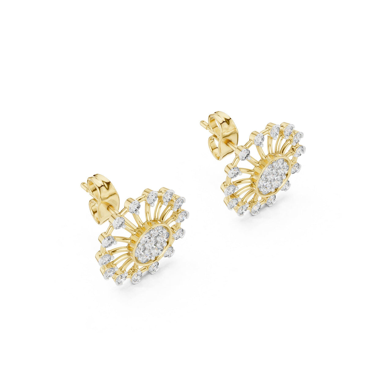 Moissanite Sunflower Medallion Stud Earrings – 925 Sterling Silver, 18K Gold Vermeil
