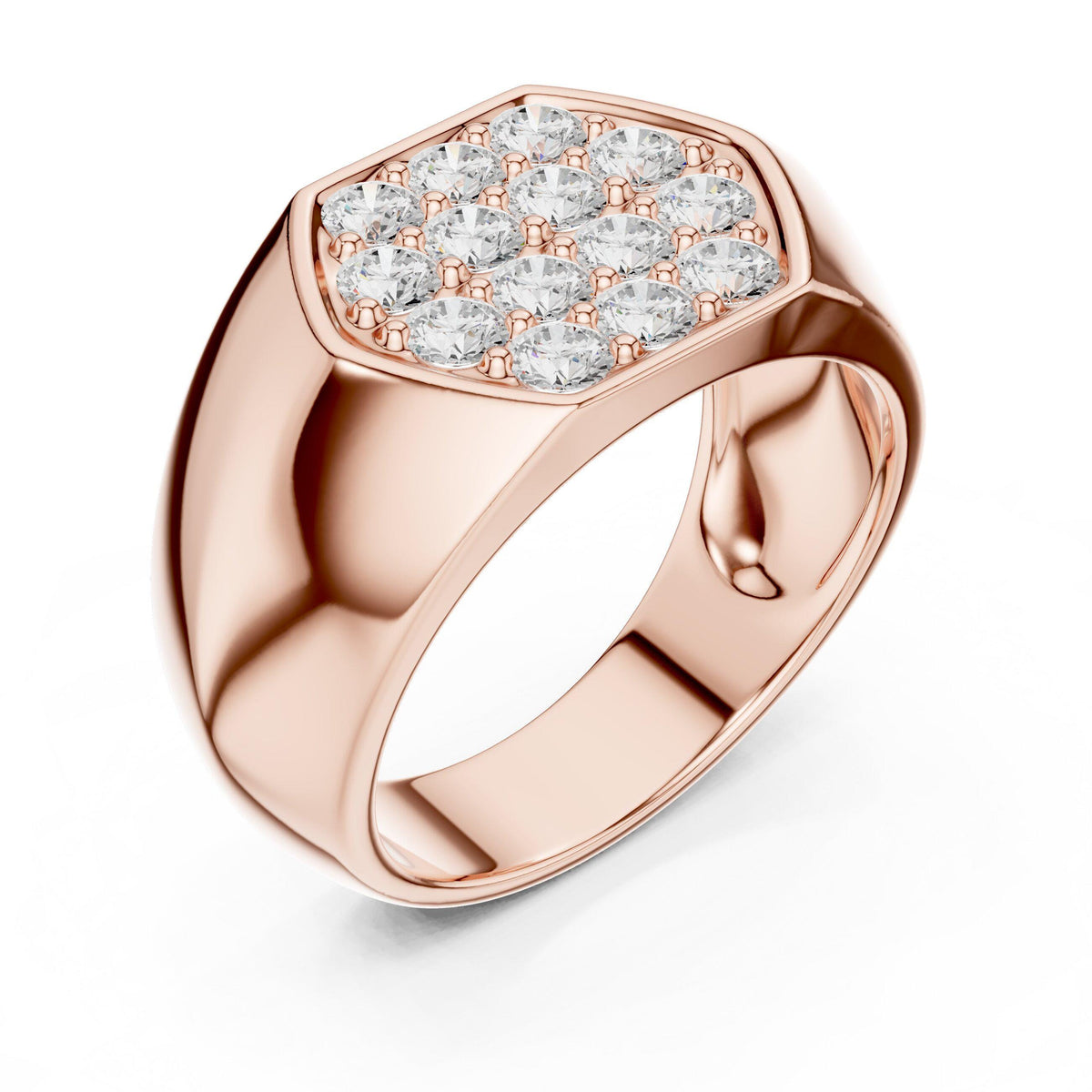 Men's Hexagon Pavé Moissanite Signet Ring – 925 Sterling Silver, 18K Gold Vermeil