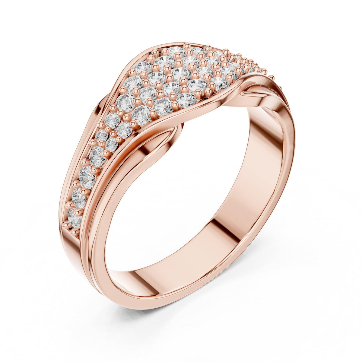 Wide Wave-Band Pavé Moissanite Ring – 925 Sterling Silver, 18K Gold Vermeil
