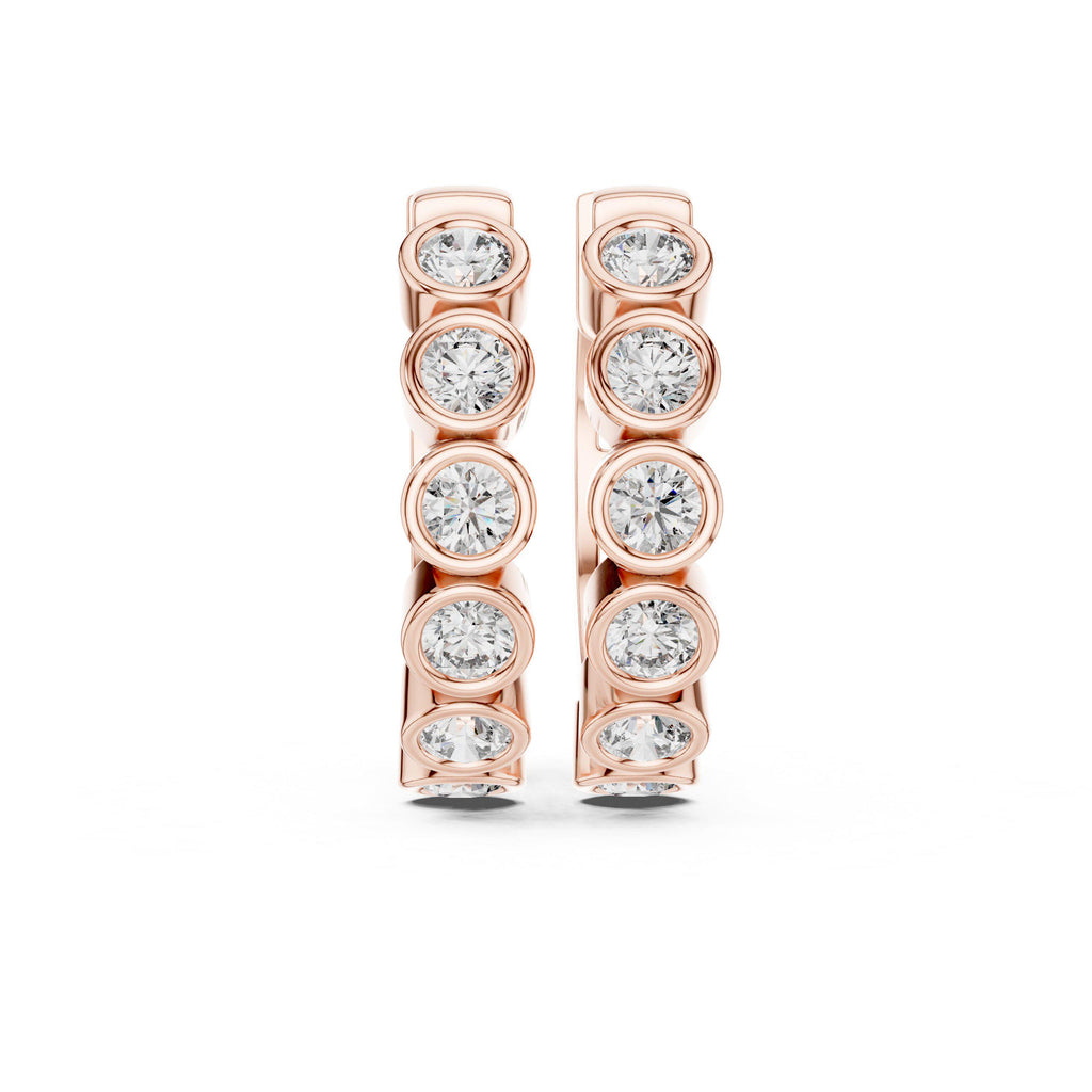 Round Moissanite Bezel Station Hoop Earrings – 925 Sterling Silver, 18K Gold Vermeil
