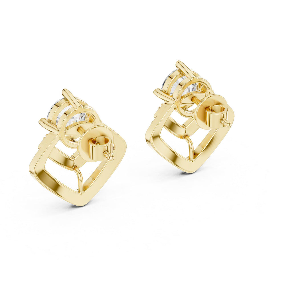 Round Moissanite Chevron Halo Stud Earrings – 925 Sterling Silver, 18K Gold Vermeil