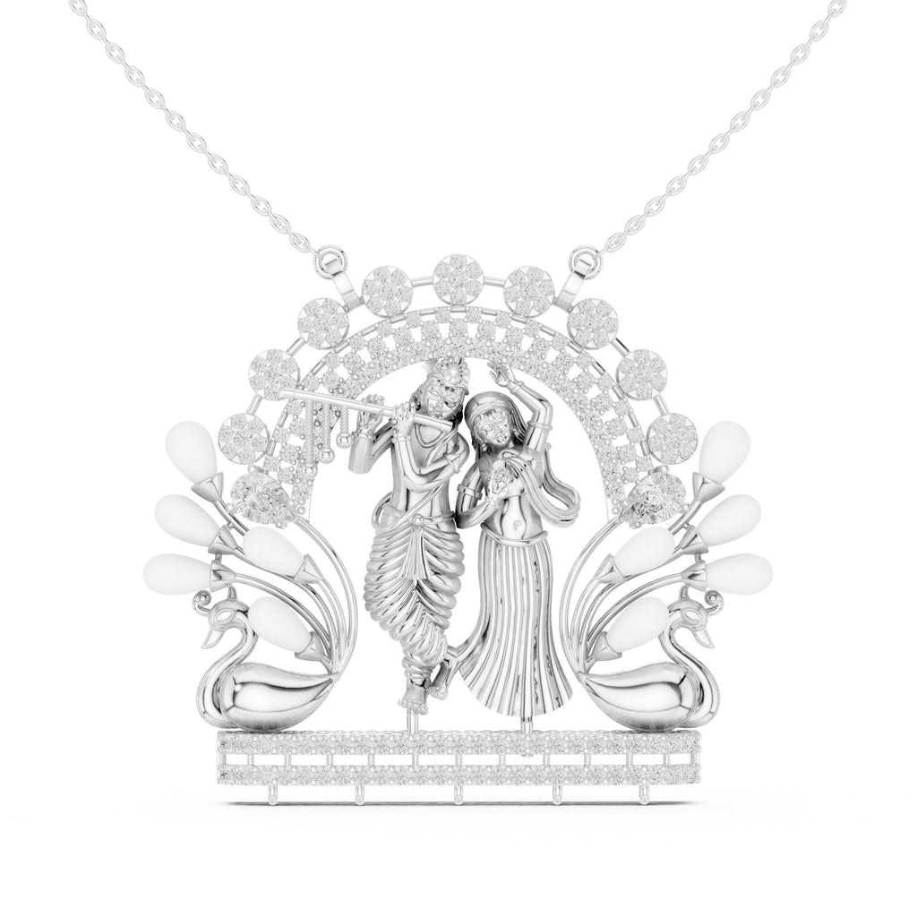 Radha Krishna Moissanite Peacock Pendant Necklace – 925 Sterling Silver, 18K Gold Vermeil