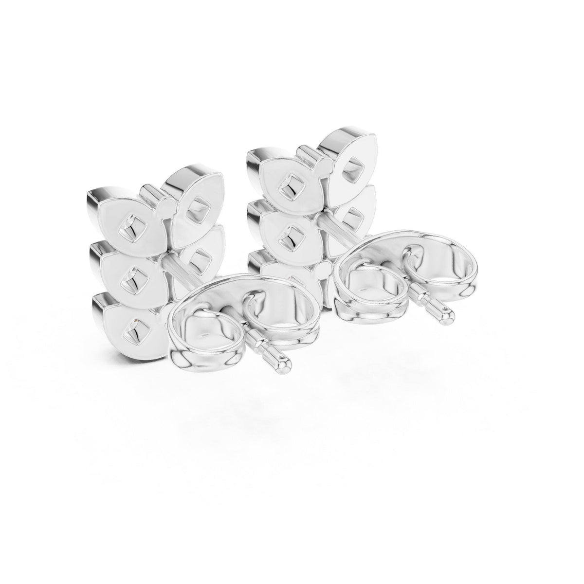 Moissanite Stacked Leaf Stud Earrings – 925 Sterling Silver, 18K Gold Vermeil