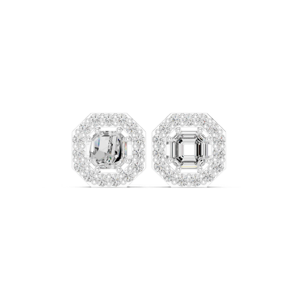 Emerald-Cut Moissanite Octagon Halo Stud Earrings – 925 Sterling Silver, 18K Gold Vermeil