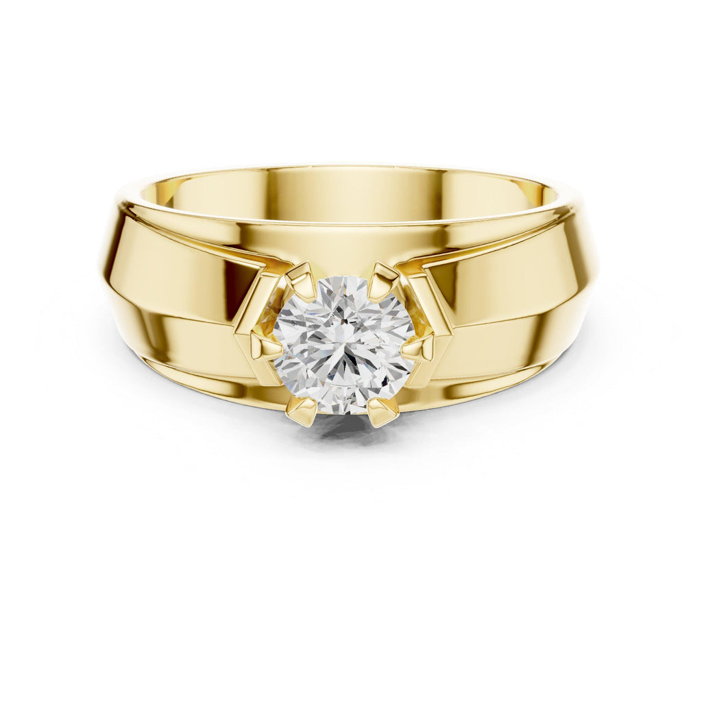 Men's Six-Prong Round Moissanite Ring, Tapered Band – 925 Sterling Silver, 18K Gold Vermeil