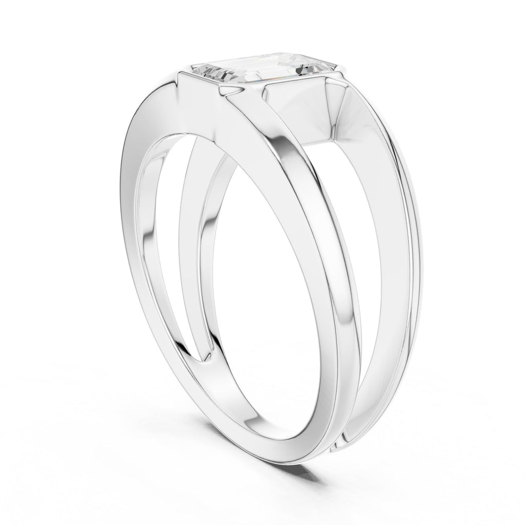 Men's Emerald-Cut Moissanite Ring, Split Band – 925 Sterling Silver, 18K Gold Vermeil