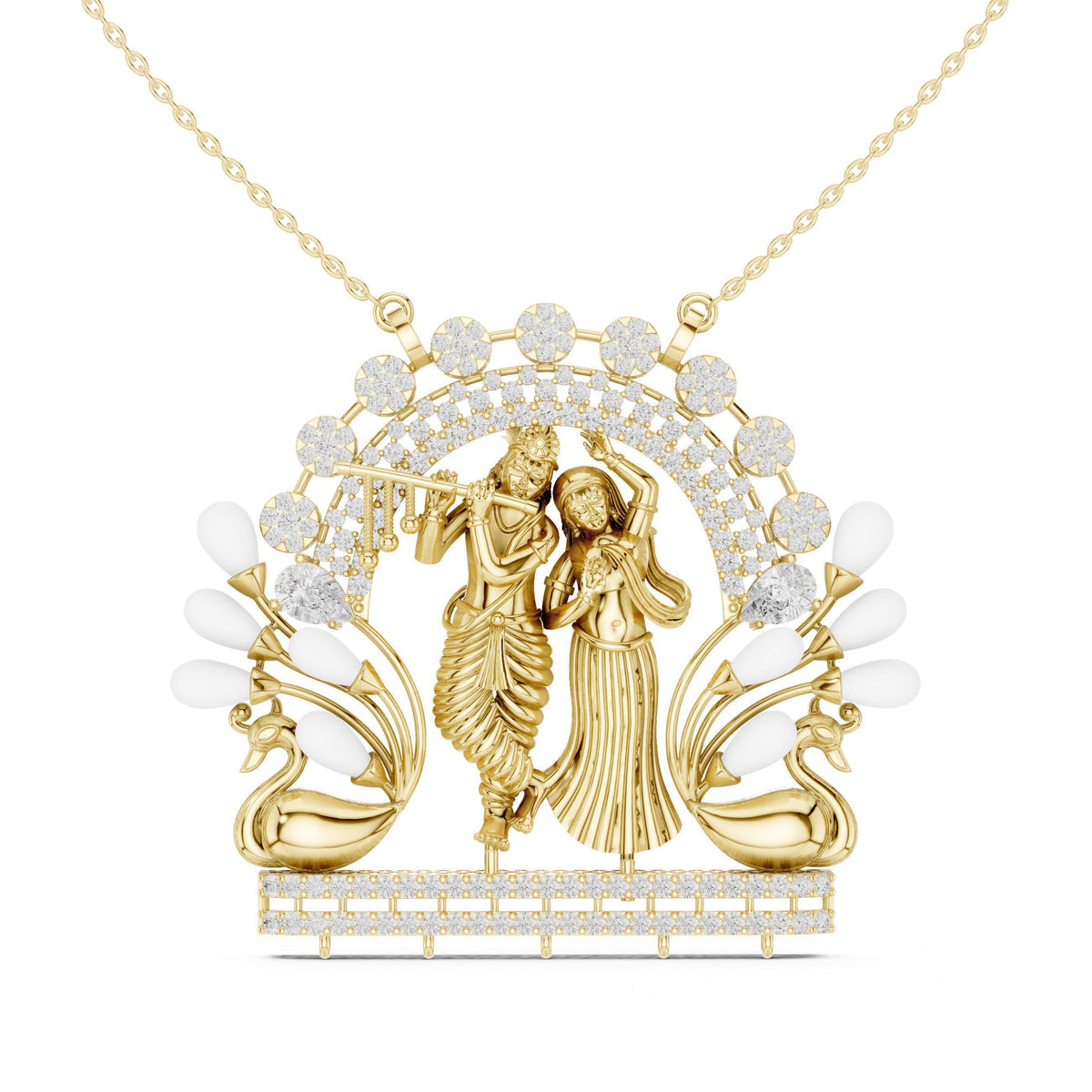 Radha Krishna Moissanite Peacock Pendant Necklace – 925 Sterling Silver, 18K Gold Vermeil