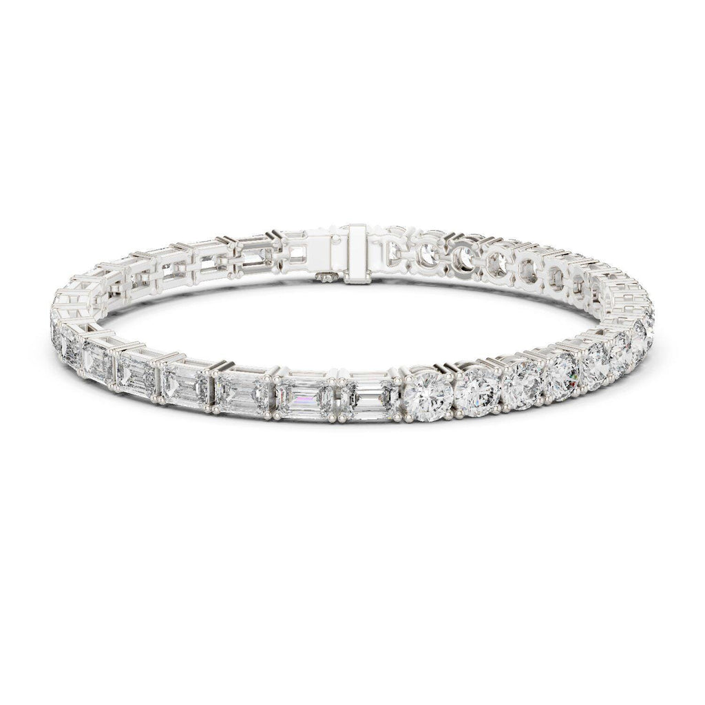 Emerald-Cut Moissanite Tennis Bracelet with Round Accents – 925 Sterling Silver, 18K Gold Vermeil