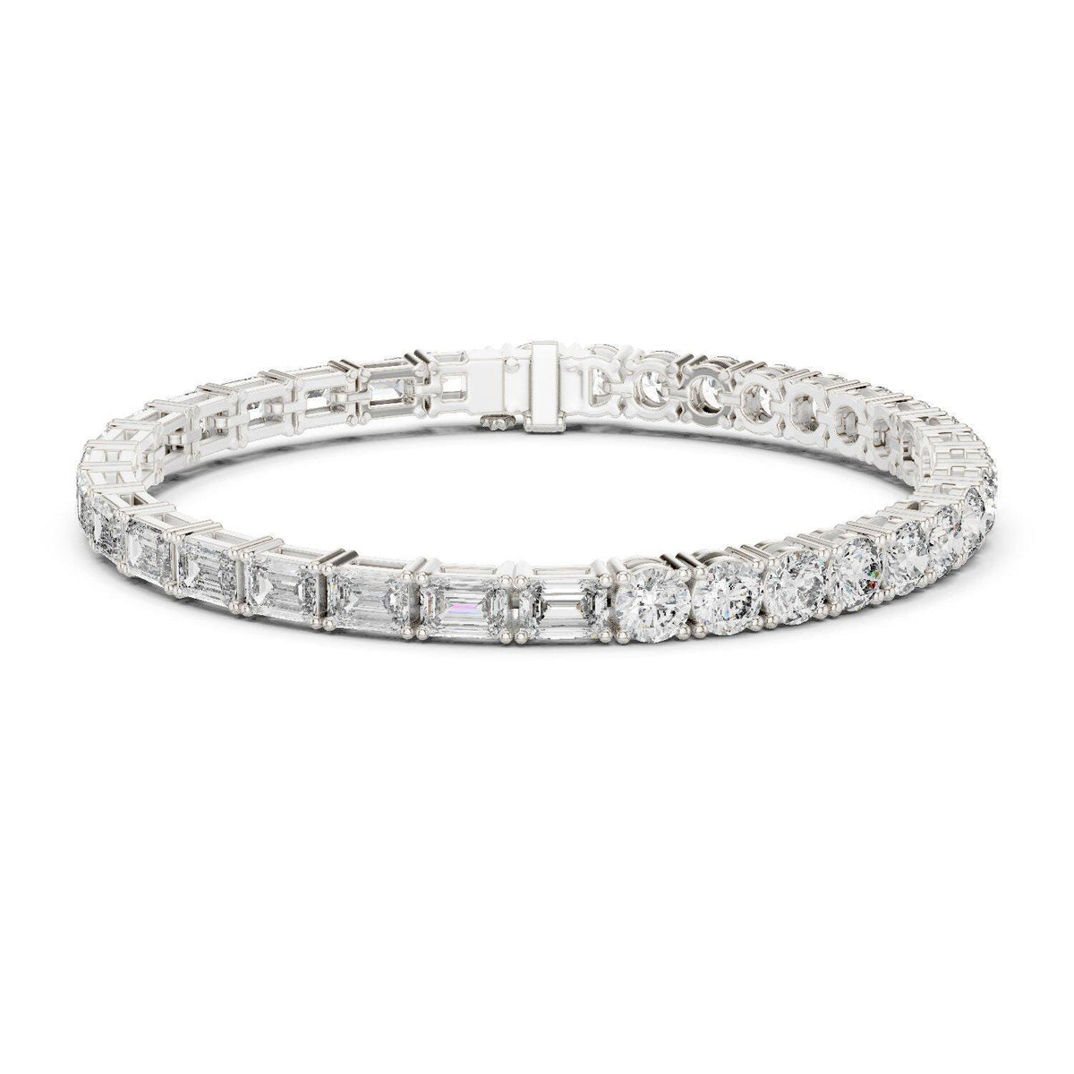 Emerald-Cut Moissanite Tennis Bracelet with Round Accents – 925 Sterling Silver, 18K Gold Vermeil