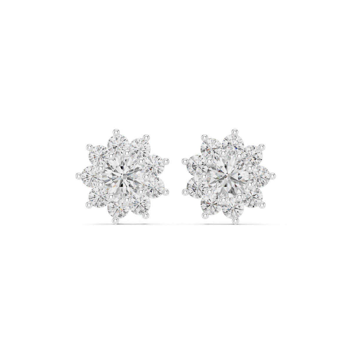 Round Moissanite Sunburst Halo Stud Earrings – 925 Sterling Silver, 18K Gold Vermeil