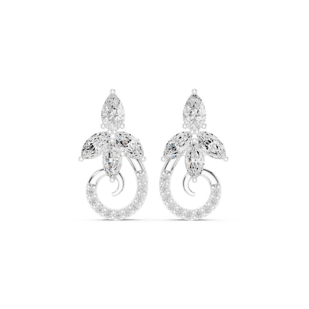 Marquise Moissanite Swirl Drop Stud Earrings – 925 Sterling Silver, 18K Gold Vermeil