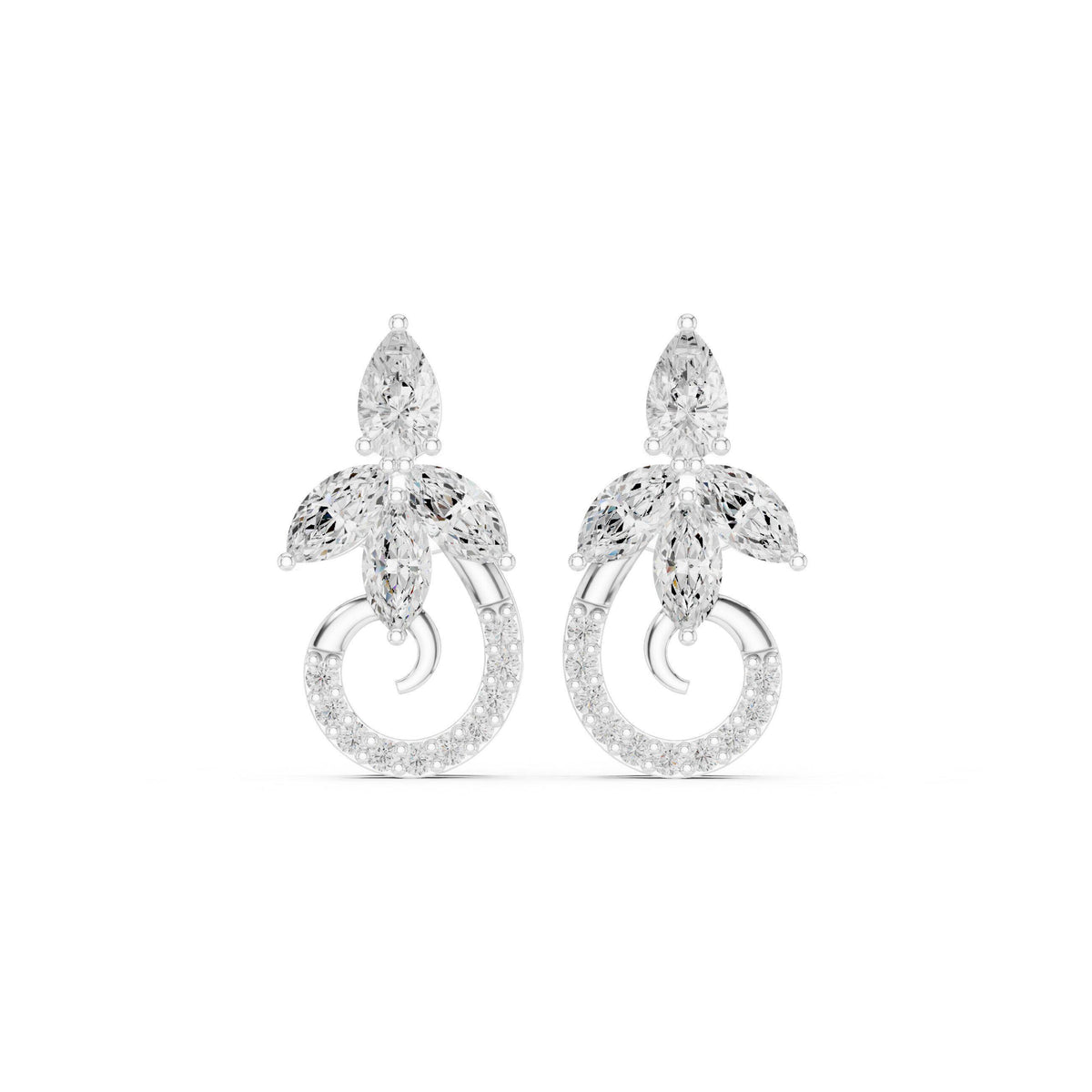 Marquise Moissanite Swirl Drop Stud Earrings – 925 Sterling Silver, 18K Gold Vermeil