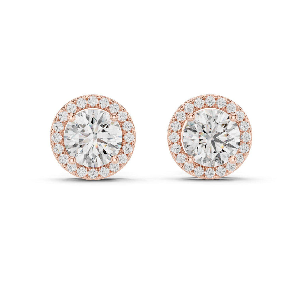 7mm Round Moissanite Halo Stud Earrings – 925 Sterling Silver, 18K Gold Vermeil