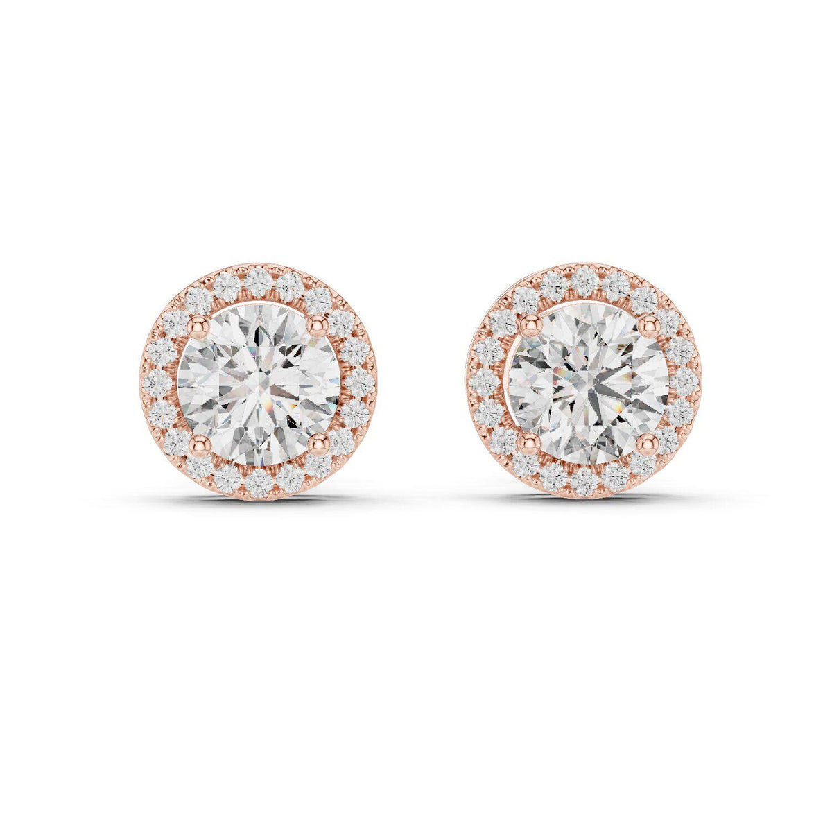 7mm Round Moissanite Halo Stud Earrings – 925 Sterling Silver, 18K Gold Vermeil