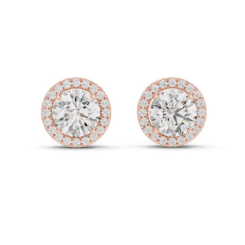 7mm Round Moissanite Halo Stud Earrings – 925 Sterling Silver, 18K Gold Vermeil