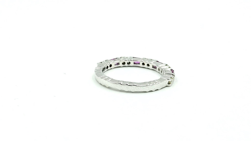 Ruby & Diamond Eternity Band – 925 Sterling Silver, 18K White Gold Vermeil