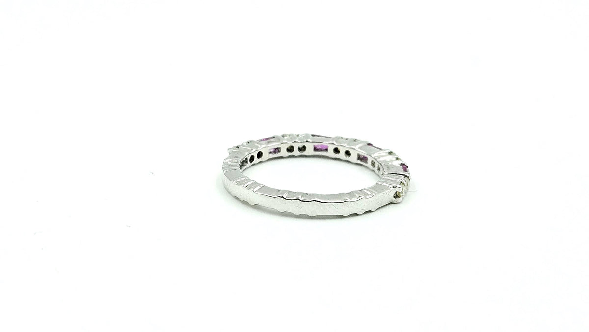 Ruby & Diamond Eternity Band – 925 Sterling Silver, 18K White Gold Vermeil