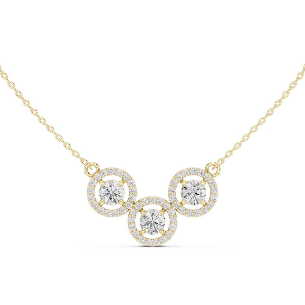 Round Moissanite Halo Trio Mangalsutra Necklace – 925 Sterling Silver, 18K Gold Vermeil