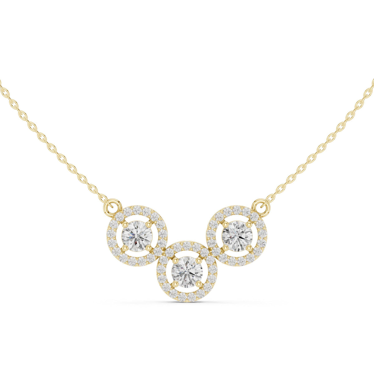 Round Moissanite Halo Trio Mangalsutra Necklace – 925 Sterling Silver, 18K Gold Vermeil