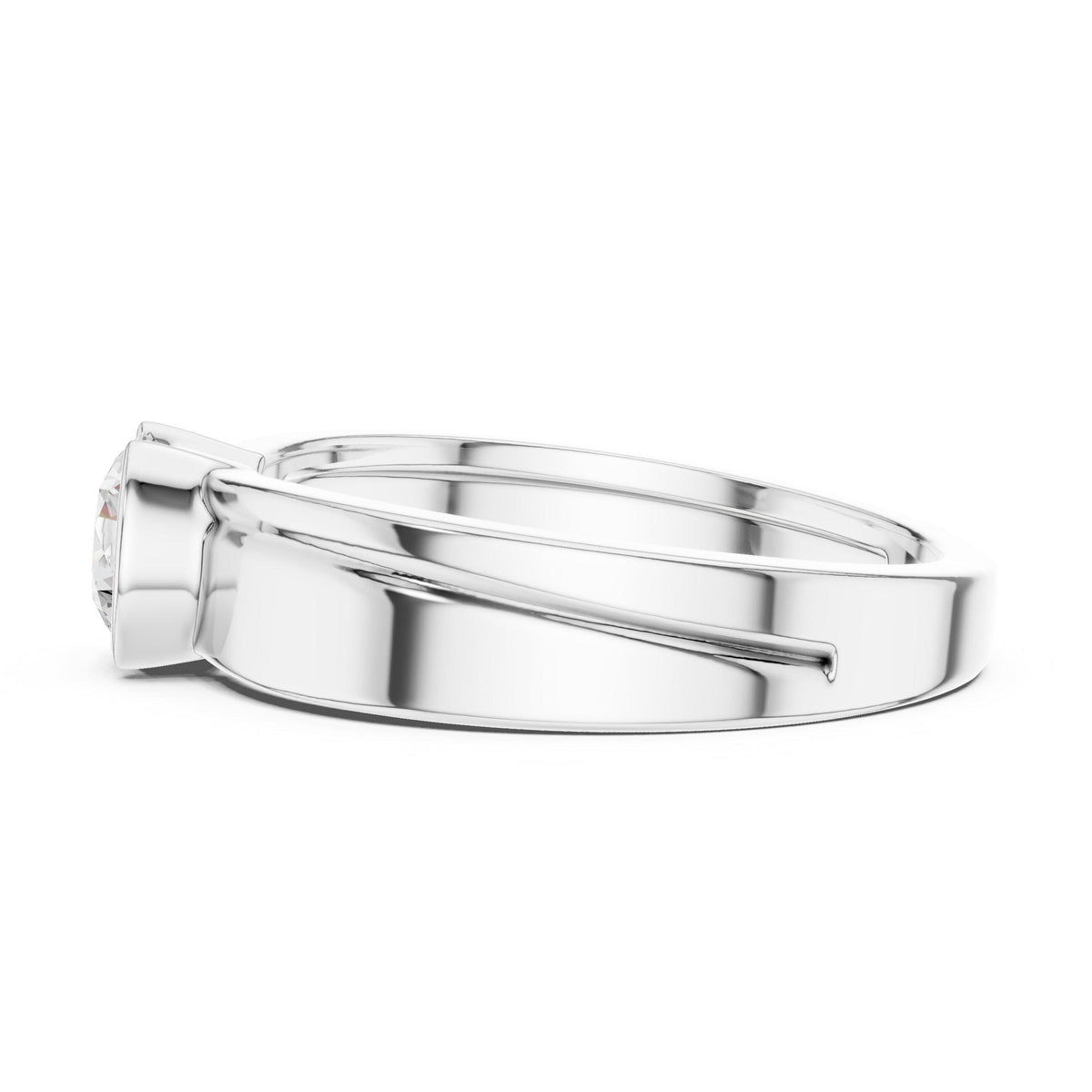 Men's Round Moissanite Solitaire Ring, Split Double Band – 925 Sterling Silver, 18K Gold Vermeil