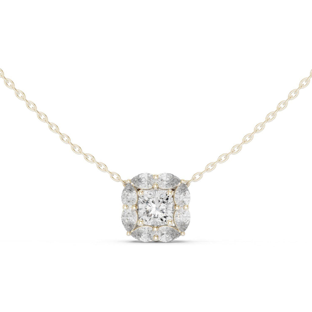 Princess Moissanite Marquise Frame Necklace – 925 Sterling Silver, 18K Gold Vermeil